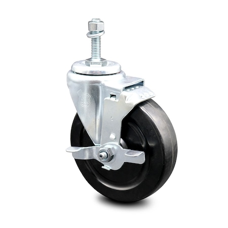 Service Caster 5 Inch Hard Rubber Wheel Swivel 3/8 Inch Threaded Stem Caster with Brake SCC SCC-TS20S514-HRS-TLB-381615